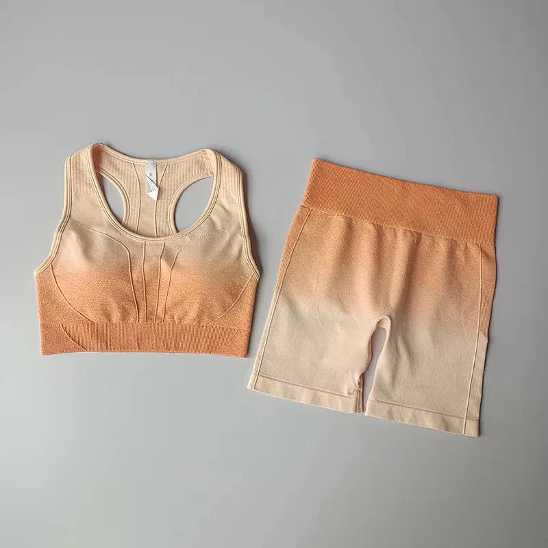 Seamless Yoga Set Women - Workout Sportswear Gym Clothing, Padded Sports Bra High Waist Fitness Shorts, 2 Pieces Sports Suits