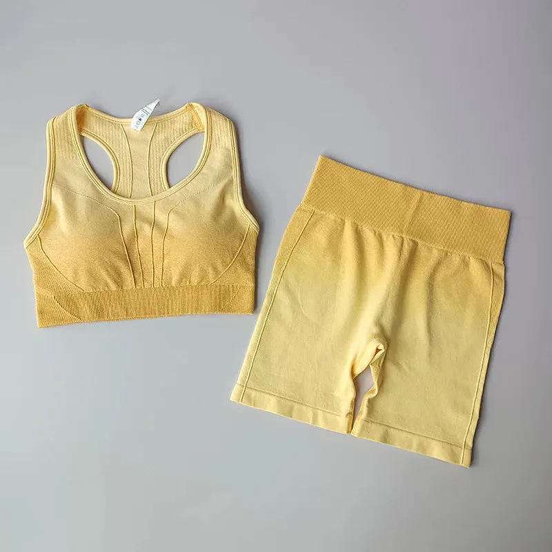 Seamless Yoga Set Women - Workout Sportswear Gym Clothing, Padded Sports Bra High Waist Fitness Shorts, 2 Pieces Sports Suits
