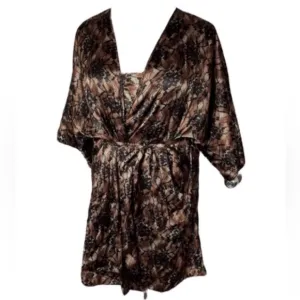 Secret Treasures Nighty Robe Set Brown Black Floral Animal Camo Gown 2 Coord Set