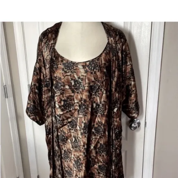 Secret Treasures Nighty Robe Set Brown Black Floral Animal Camo Gown 2 Coord Set