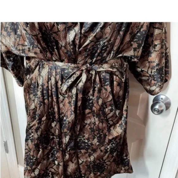 Secret Treasures Nighty Robe Set Brown Black Floral Animal Camo Gown 2 Coord Set