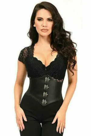 Sexy Black Faux Leather Corset Belt Cincher with Clasps