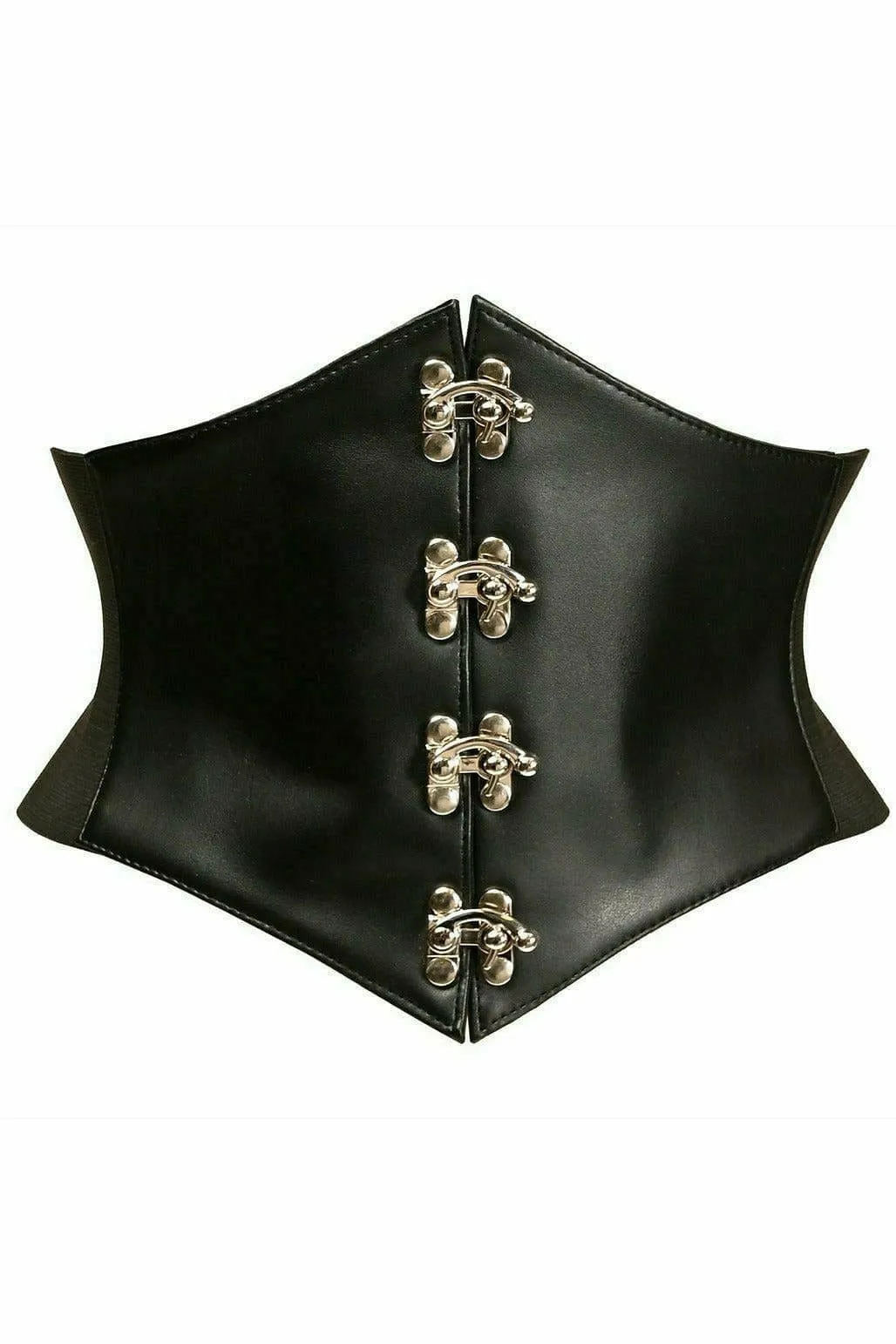 Sexy Black Faux Leather Corset Belt Cincher with Clasps
