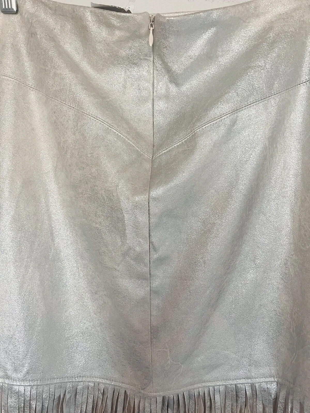 SHYANNE Faux Suede Skirt Sz Silver Fringe Knee Length Soft Western Boho Festival