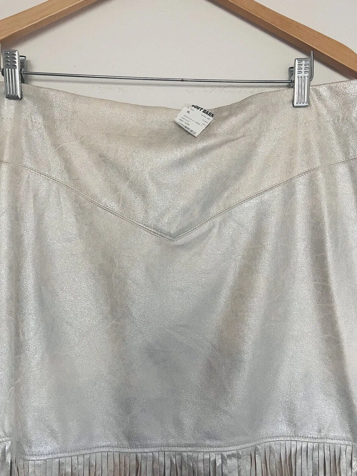 SHYANNE Faux Suede Skirt Sz Silver Fringe Knee Length Soft Western Boho Festival
