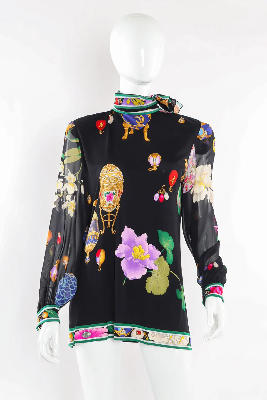 Silk Printed Blouse with Scarf