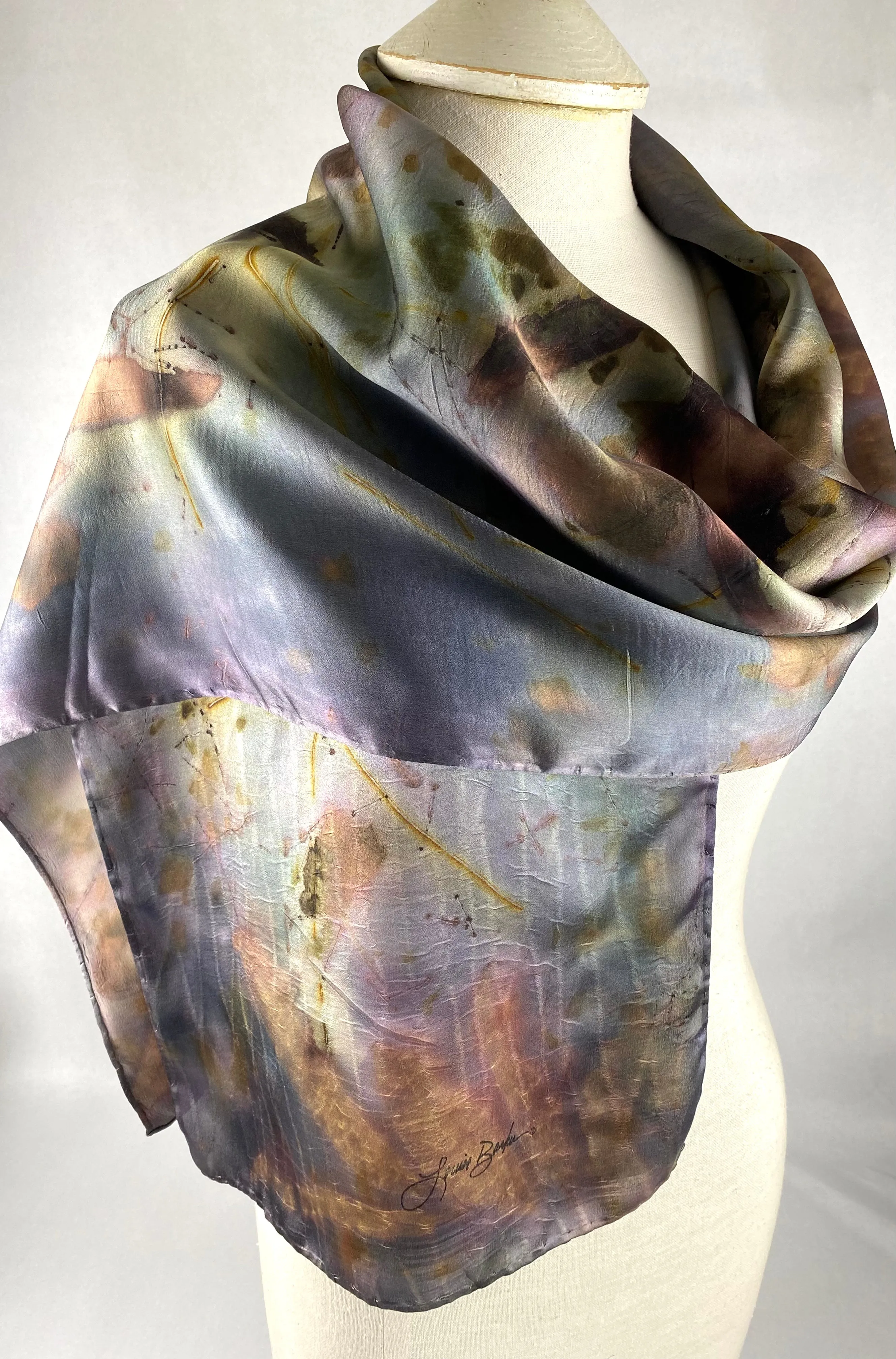 Silk satin eco printed scarf