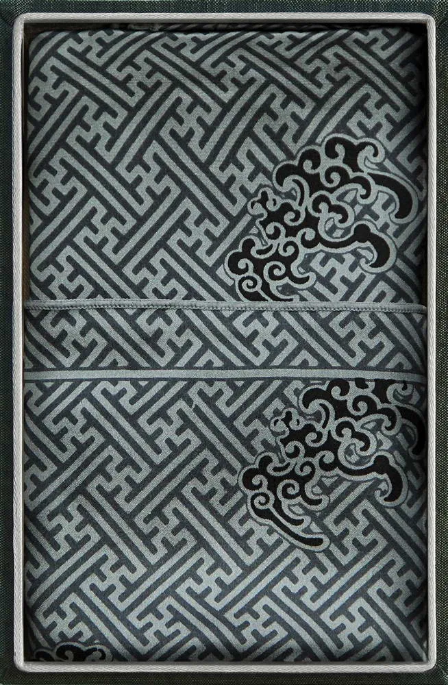 SILK SCARF IN SWASTICA NAGA BLUE