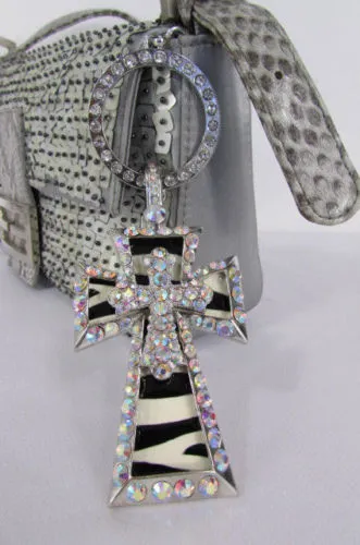 Silver Black Multi Rhinestones Big Stylish Bag Necklace Pendant