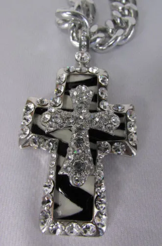 Silver Black Multi Rhinestones Big Stylish Bag Necklace Pendant