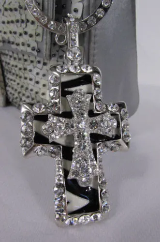 Silver Black Multi Rhinestones Big Stylish Bag Necklace Pendant