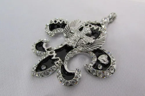 Silver Black Multi Rhinestones Big Stylish Bag Necklace Pendant