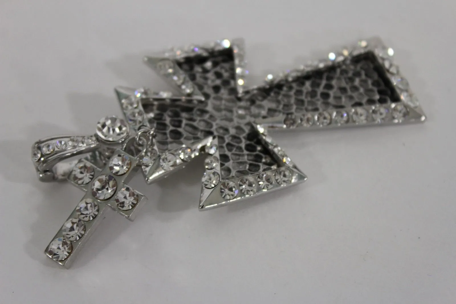 Silver Black Multi Rhinestones Big Stylish Bag Necklace Pendant