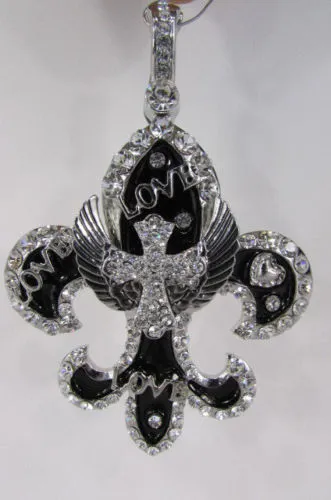 Silver Black Multi Rhinestones Big Stylish Bag Necklace Pendant