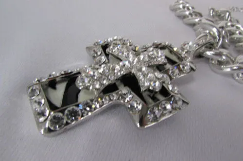 Silver Black Multi Rhinestones Big Stylish Bag Necklace Pendant