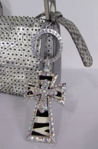Silver Black Multi Rhinestones Big Stylish Bag Necklace Pendant