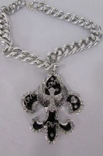 Silver Black Multi Rhinestones Big Stylish Bag Necklace Pendant