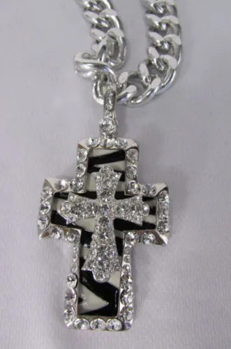 Silver Black Multi Rhinestones Big Stylish Bag Necklace Pendant