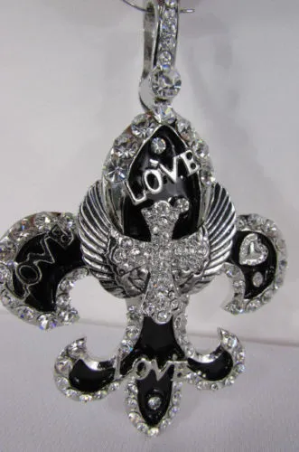Silver Black Multi Rhinestones Big Stylish Bag Necklace Pendant