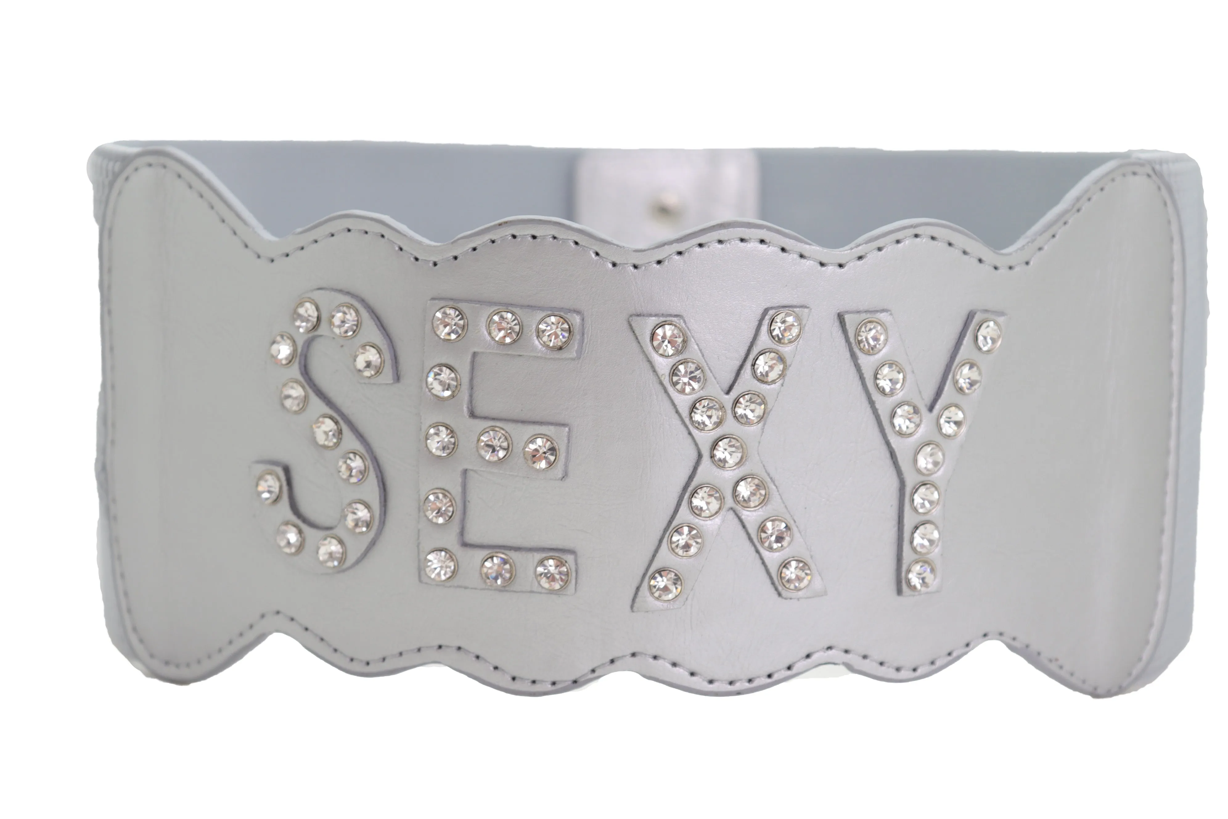 Silver Elastic Wide Fashion Belt Hip High Waist SEXY Adjustable Size S M