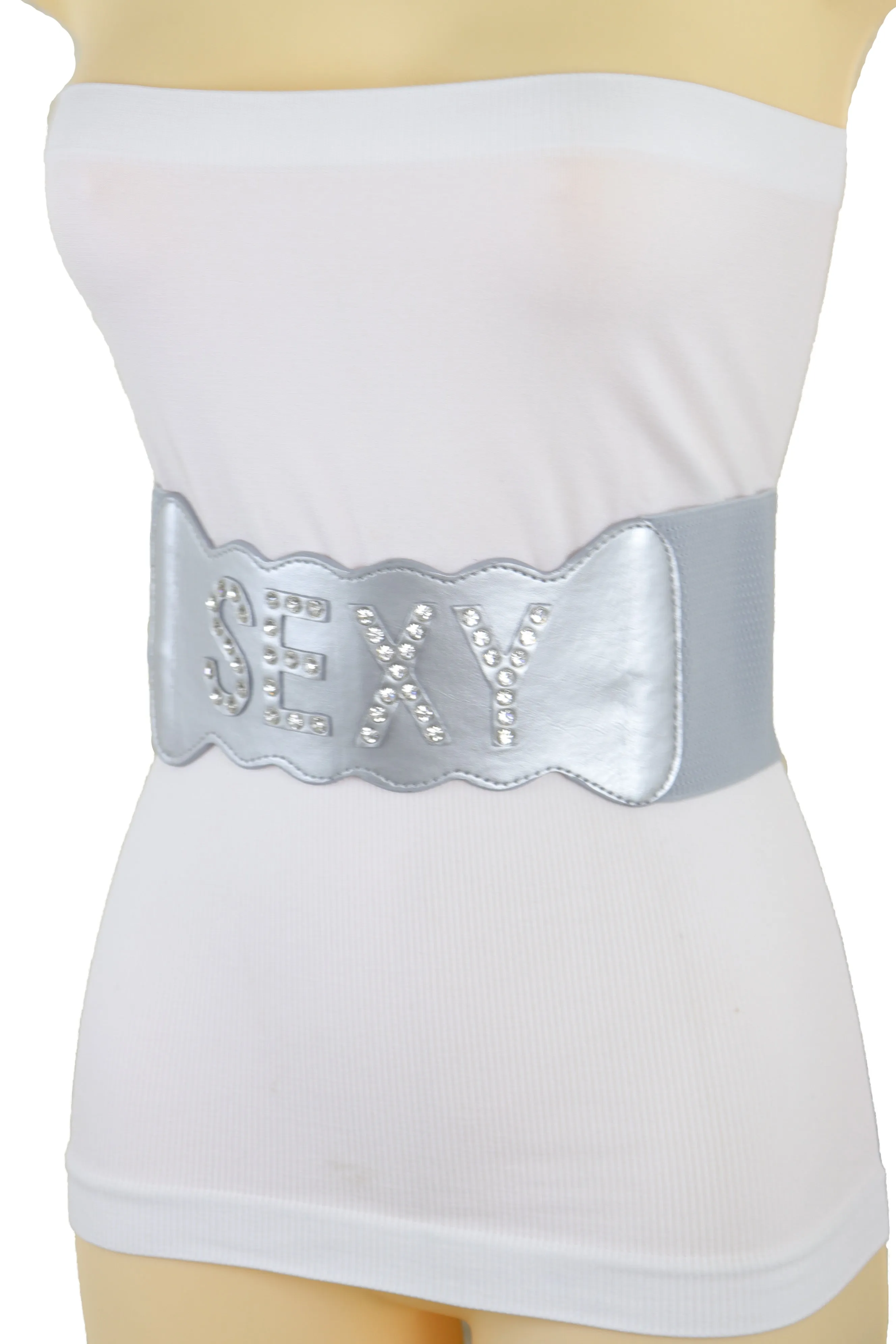 Silver Elastic Wide Fashion Belt Hip High Waist SEXY Adjustable Size S M