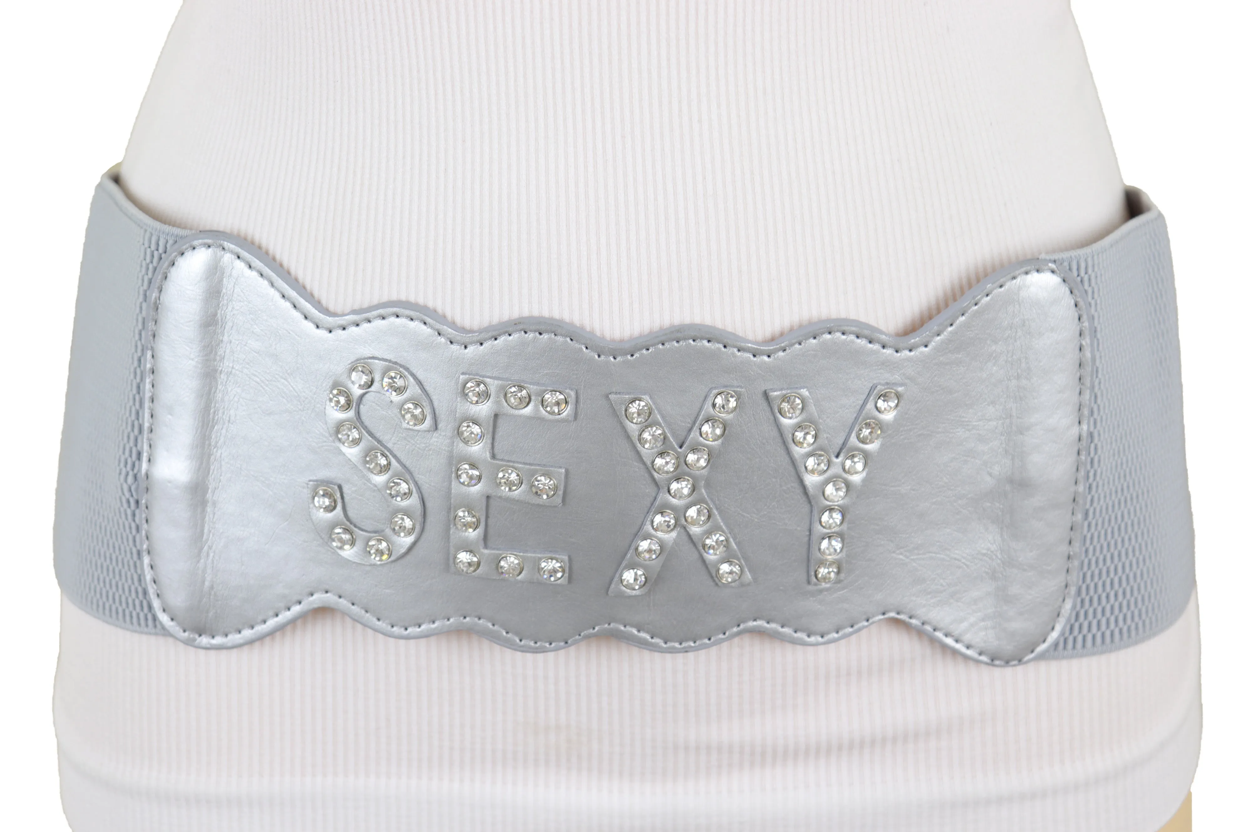 Silver Elastic Wide Fashion Belt Hip High Waist SEXY Adjustable Size S M