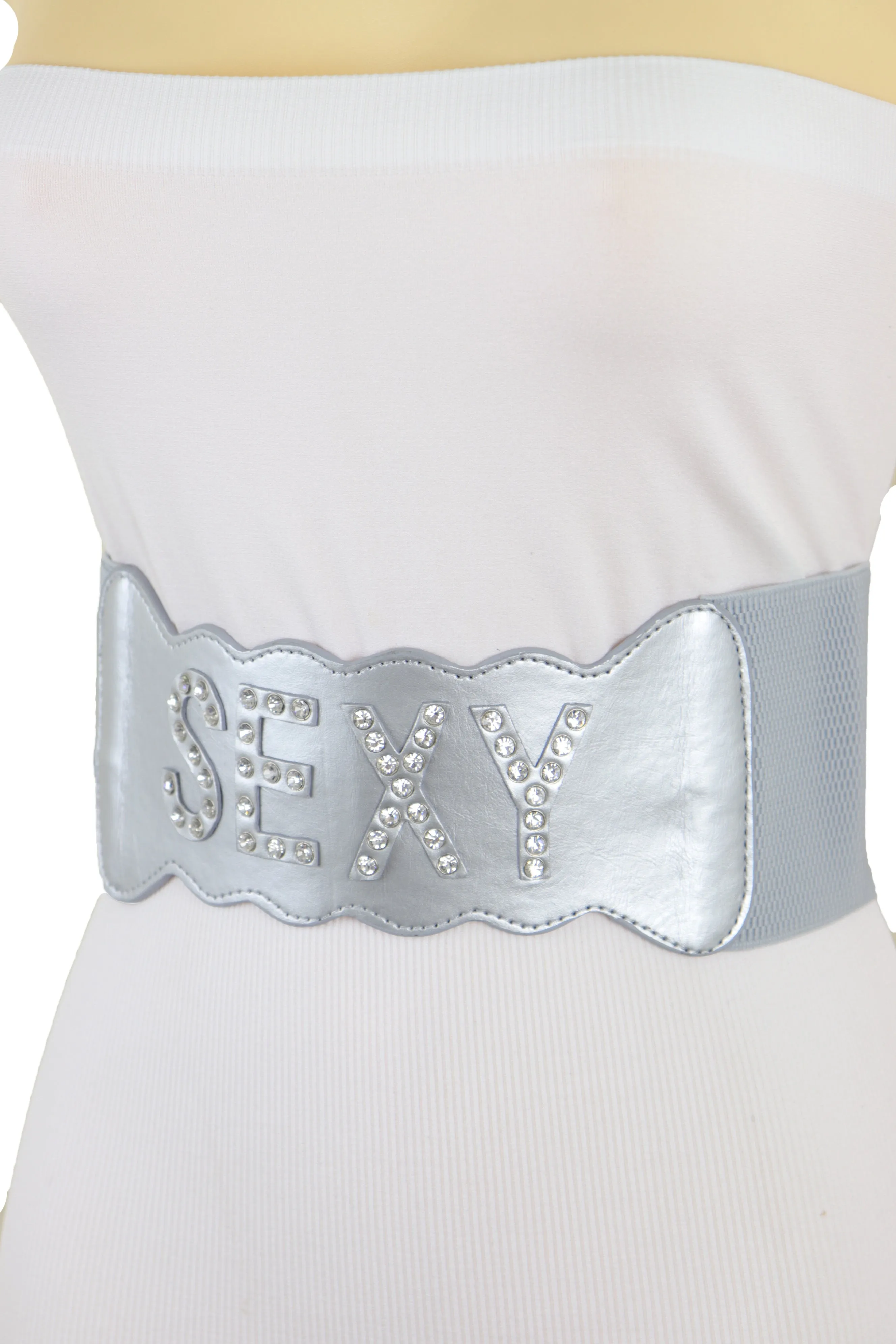 Silver Elastic Wide Fashion Belt Hip High Waist SEXY Adjustable Size S M