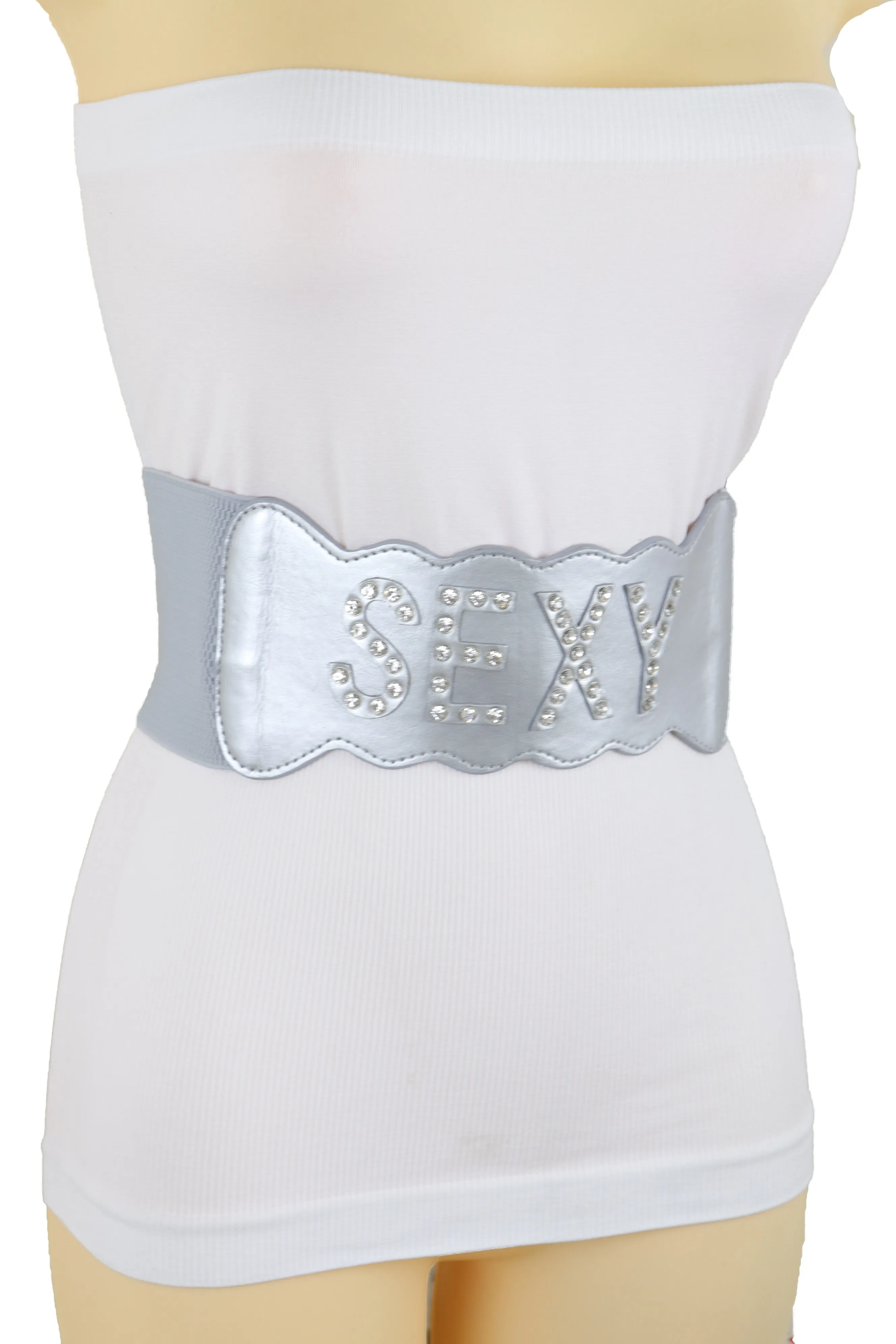 Silver Elastic Wide Fashion Belt Hip High Waist SEXY Adjustable Size S M