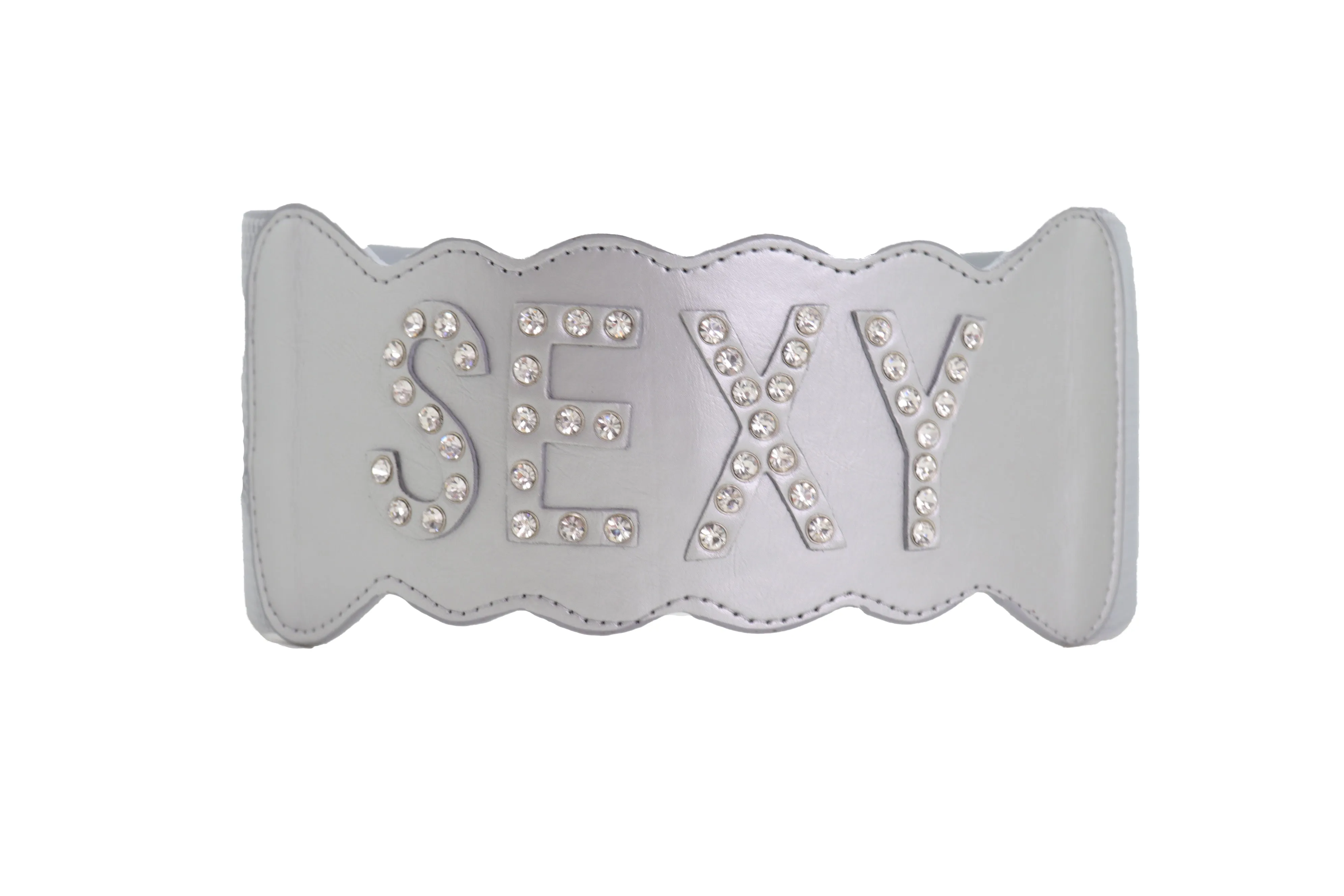 Silver Elastic Wide Fashion Belt Hip High Waist SEXY Adjustable Size S M