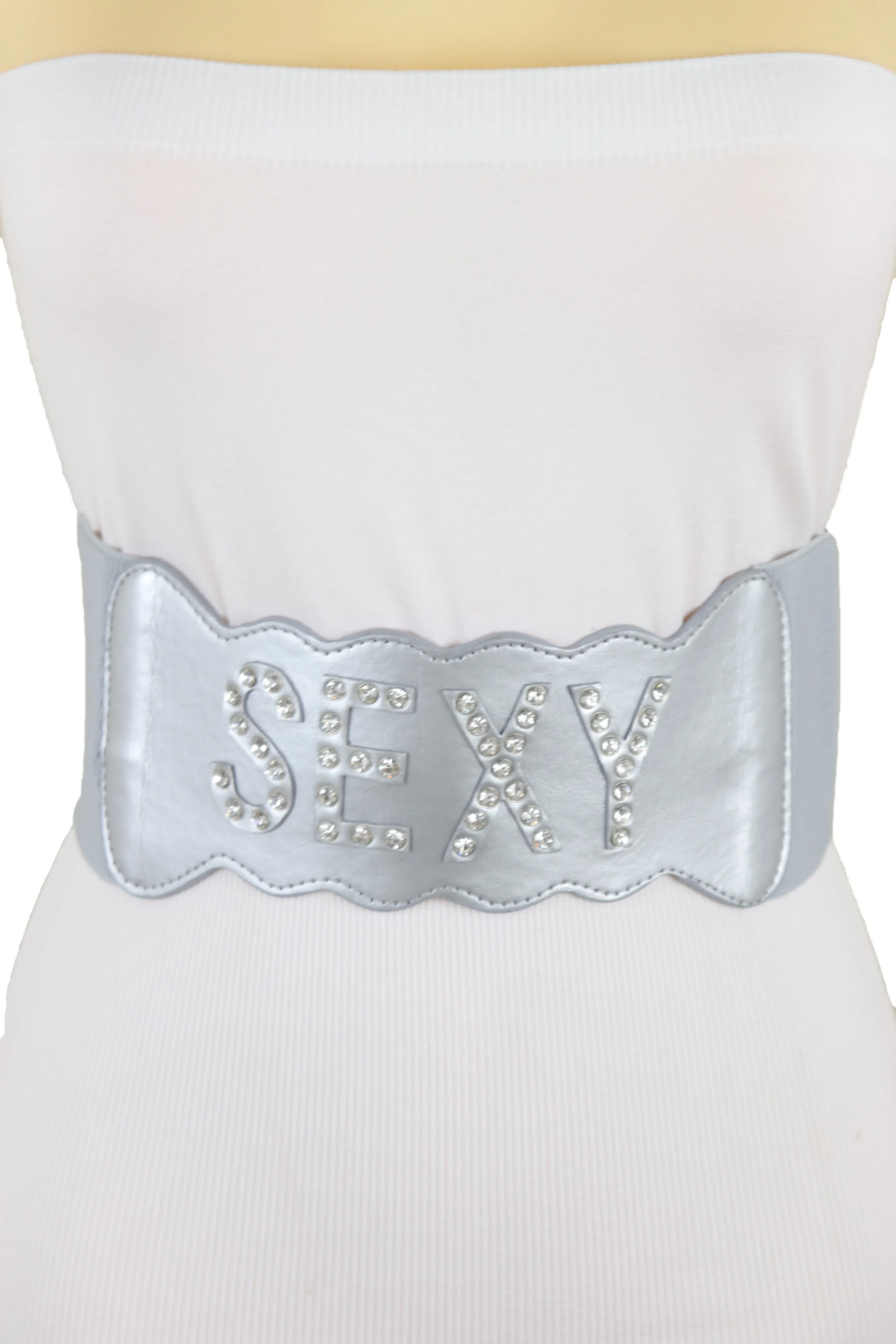Silver Elastic Wide Fashion Belt Hip High Waist SEXY Adjustable Size S M