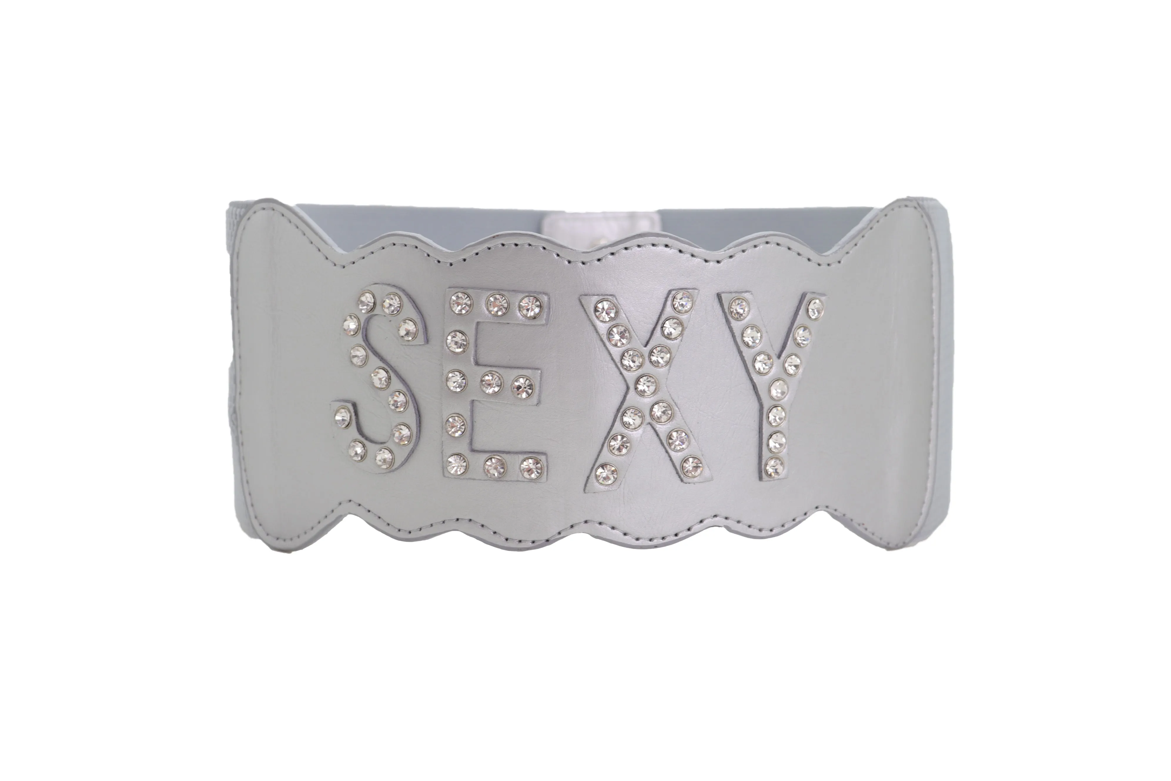 Silver Elastic Wide Fashion Belt Hip High Waist SEXY Adjustable Size S M
