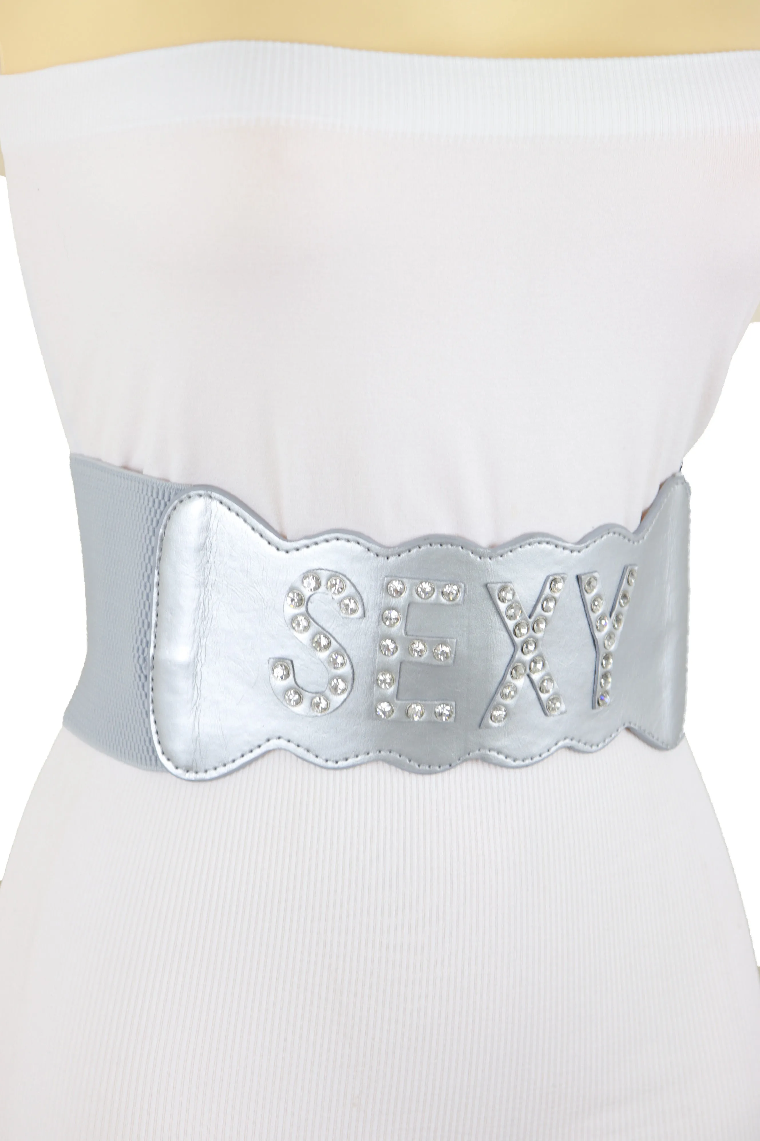 Silver Elastic Wide Fashion Belt Hip High Waist SEXY Adjustable Size S M