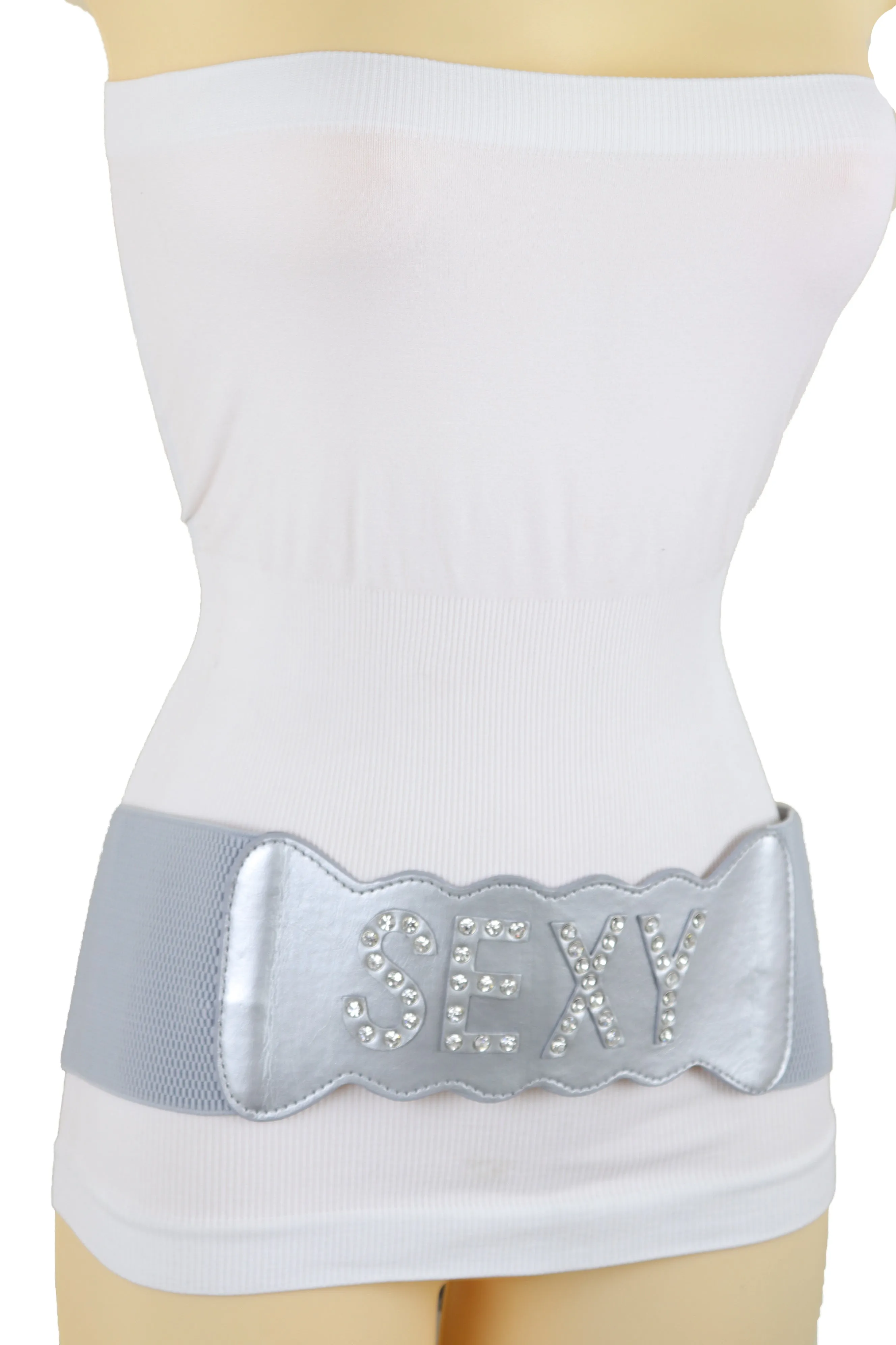 Silver Elastic Wide Fashion Belt Hip High Waist SEXY Adjustable Size S M