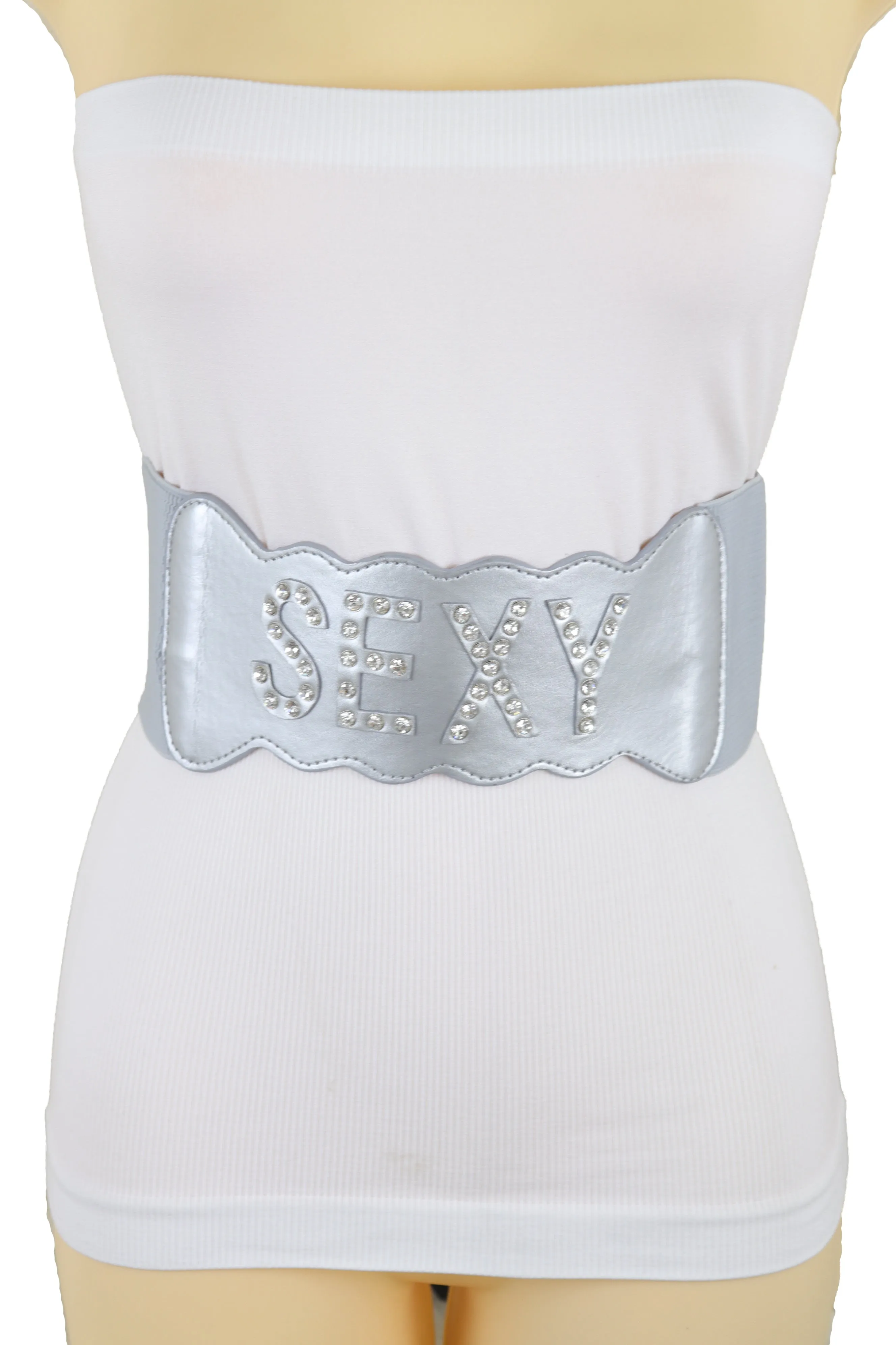 Silver Elastic Wide Fashion Belt Hip High Waist SEXY Adjustable Size S M