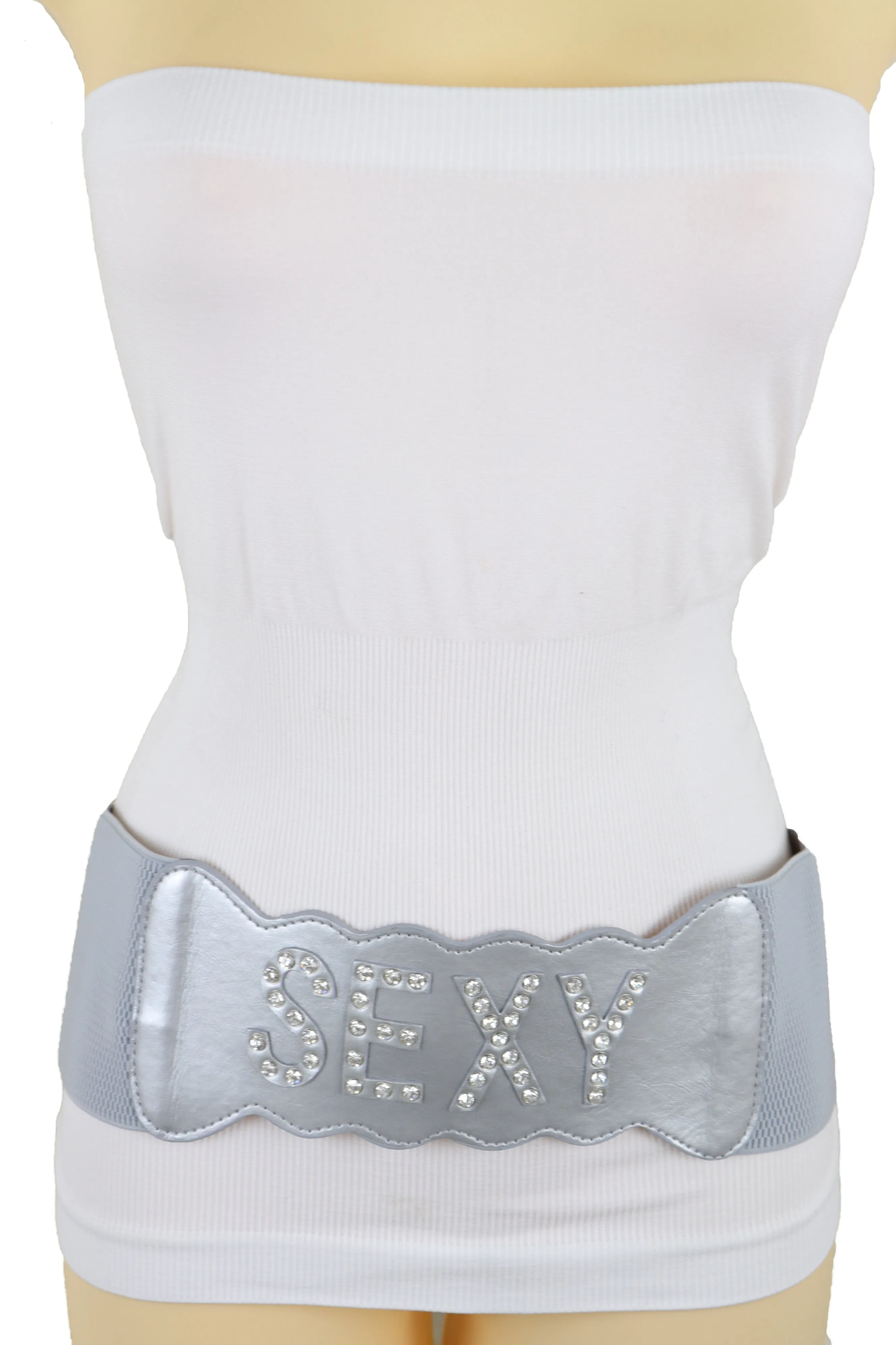 Silver Elastic Wide Fashion Belt Hip High Waist SEXY Adjustable Size S M