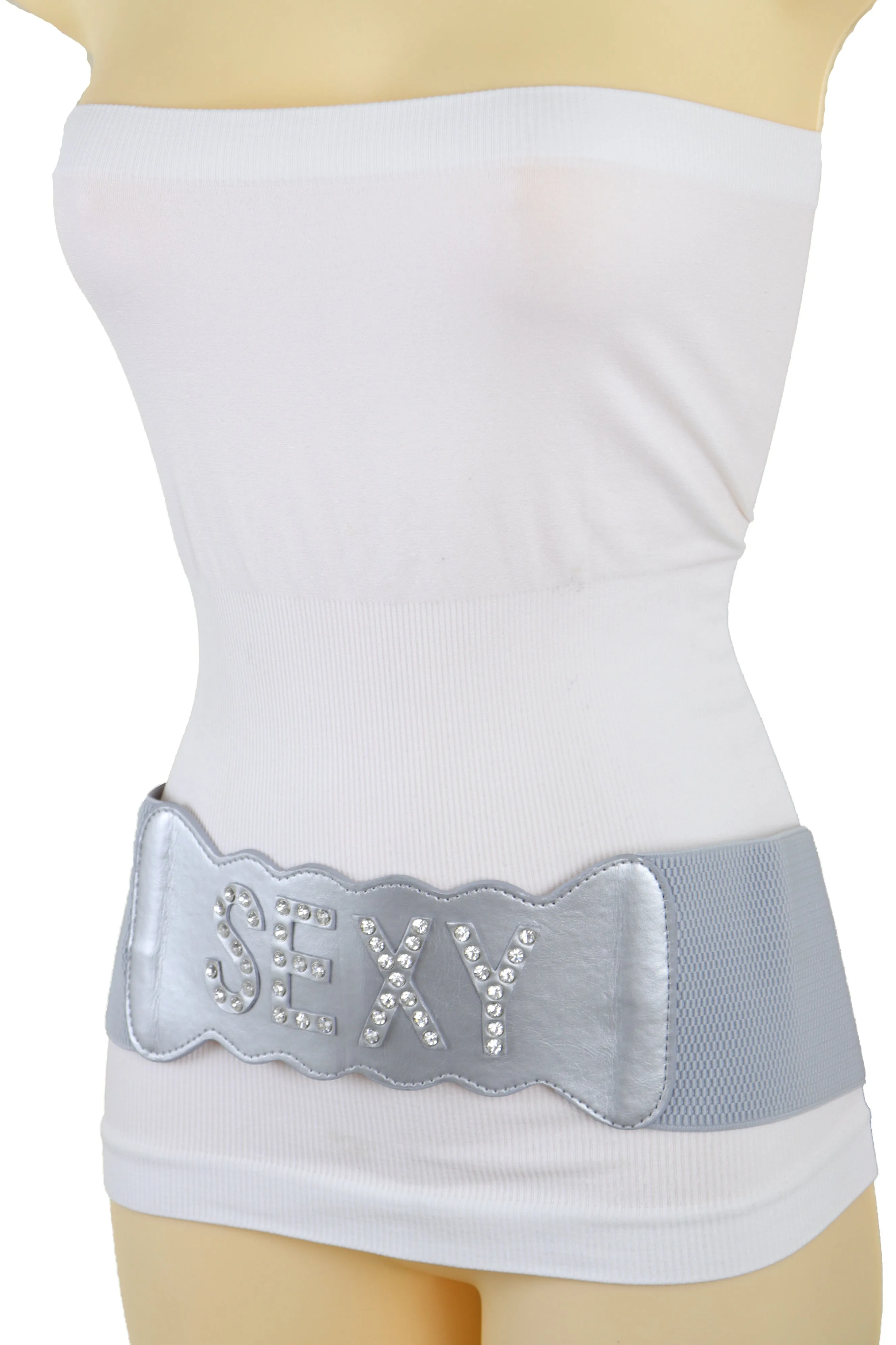 Silver Elastic Wide Fashion Belt Hip High Waist SEXY Adjustable Size S M