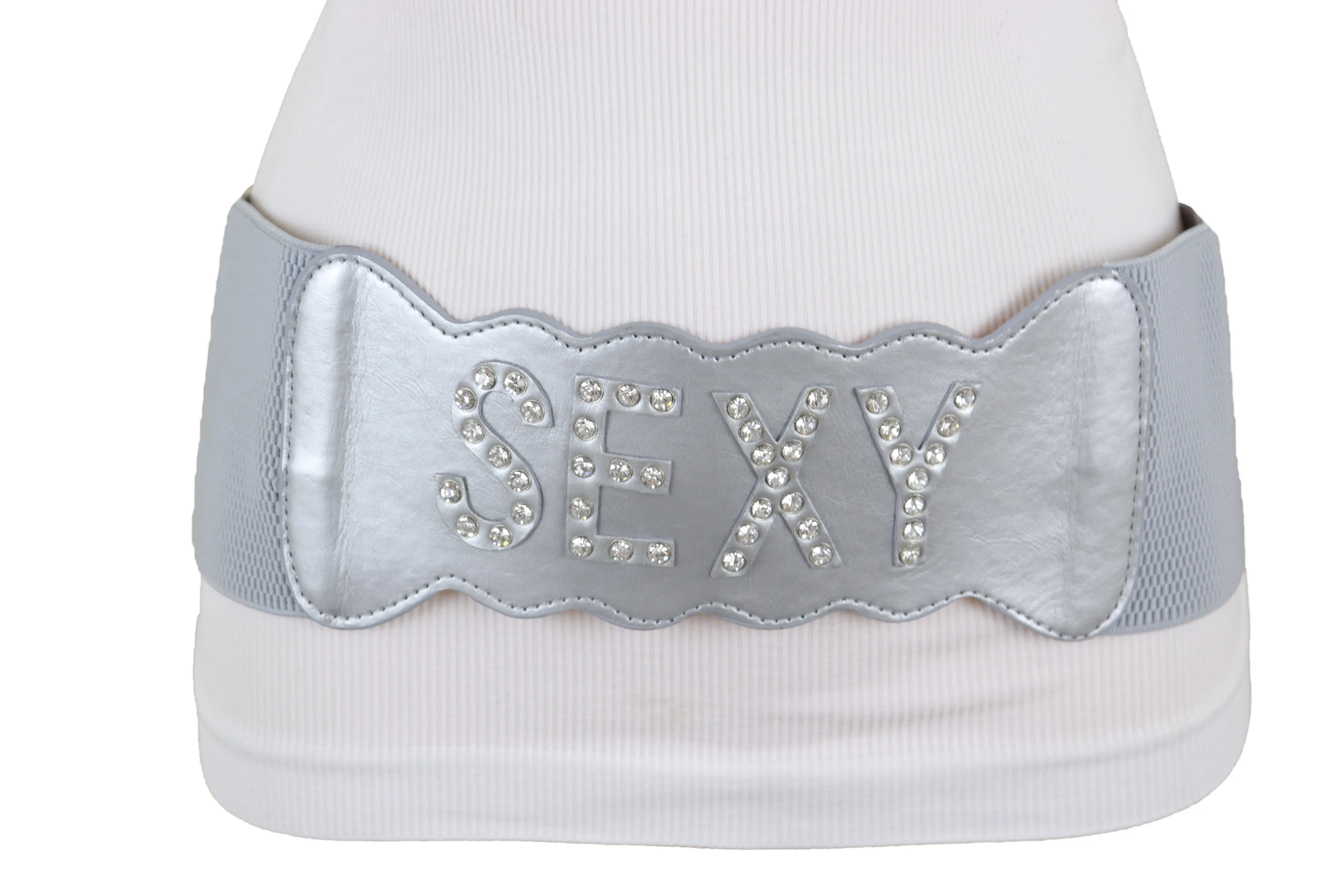 Silver Elastic Wide Fashion Belt Hip High Waist SEXY Adjustable Size S M