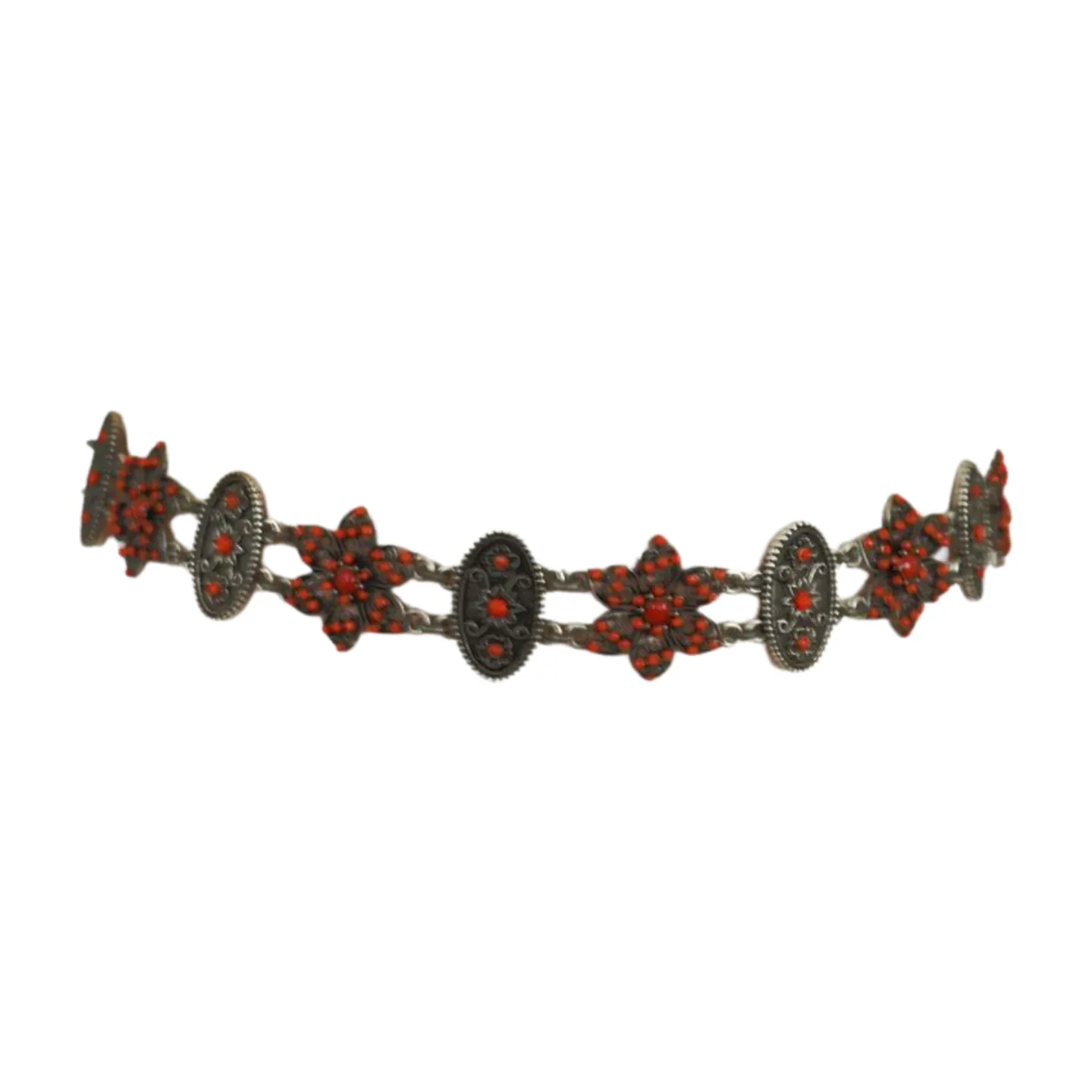 Silver Metal Beige Tie Wrap Round Bohemian Belt Red Flower S M