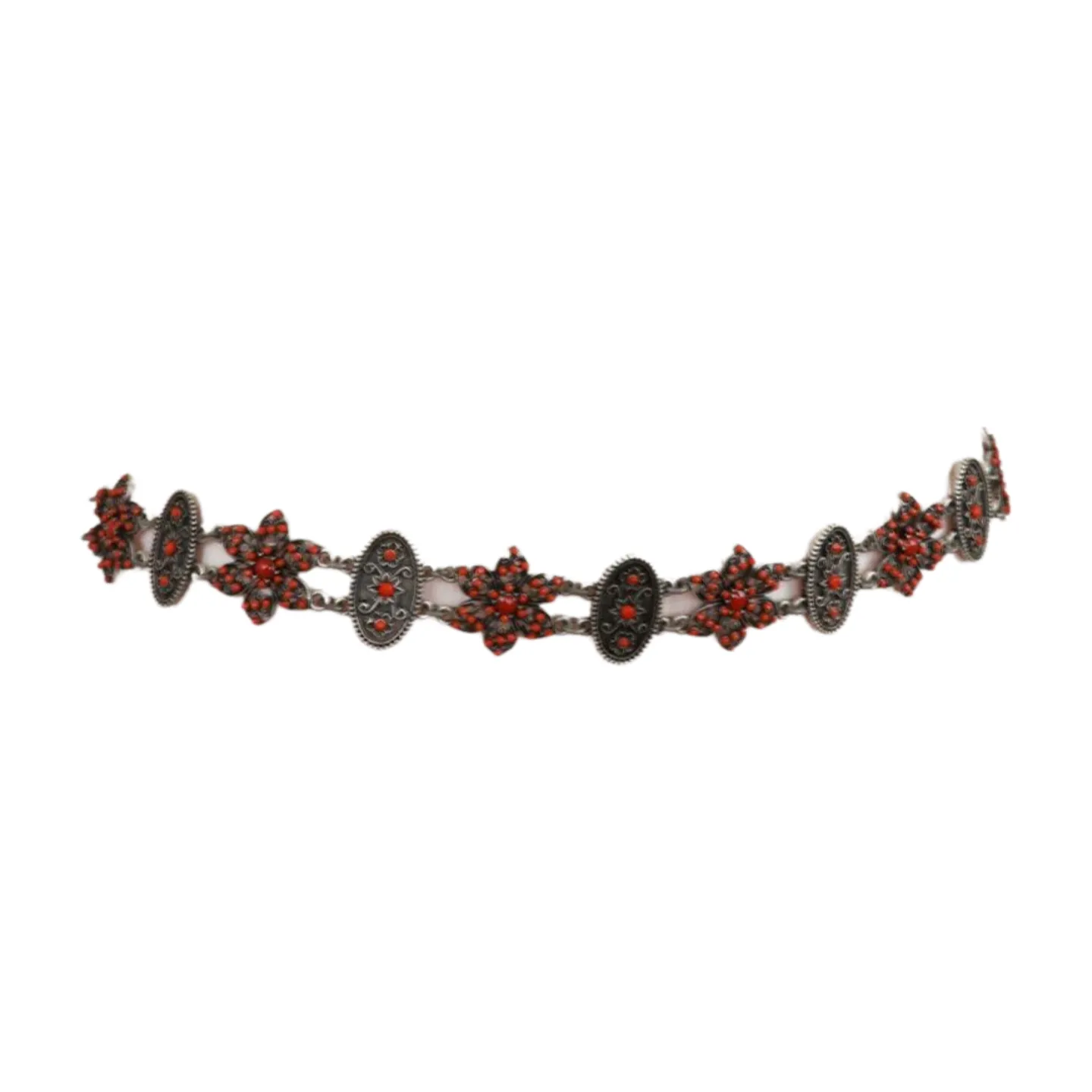 Silver Metal Beige Tie Wrap Round Bohemian Belt Red Flower S M