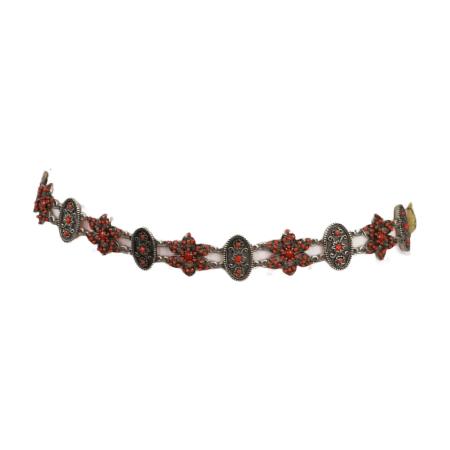 Silver Metal Beige Tie Wrap Round Bohemian Belt Red Flower S M