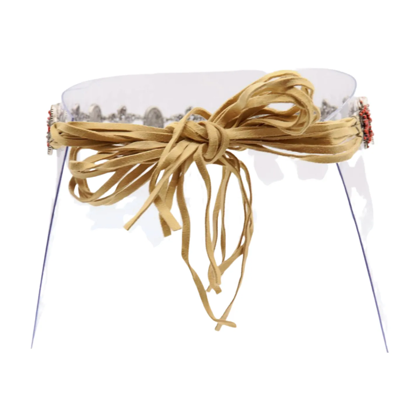 Silver Metal Beige Tie Wrap Round Bohemian Belt Red Flower S M