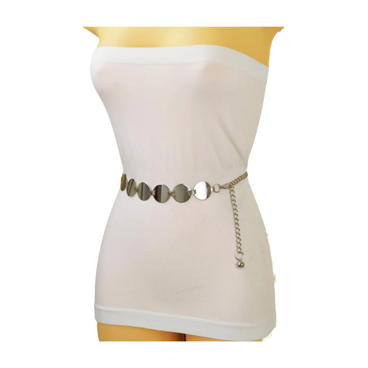 Silver Metal Chain Belt Circle Round Charm S M