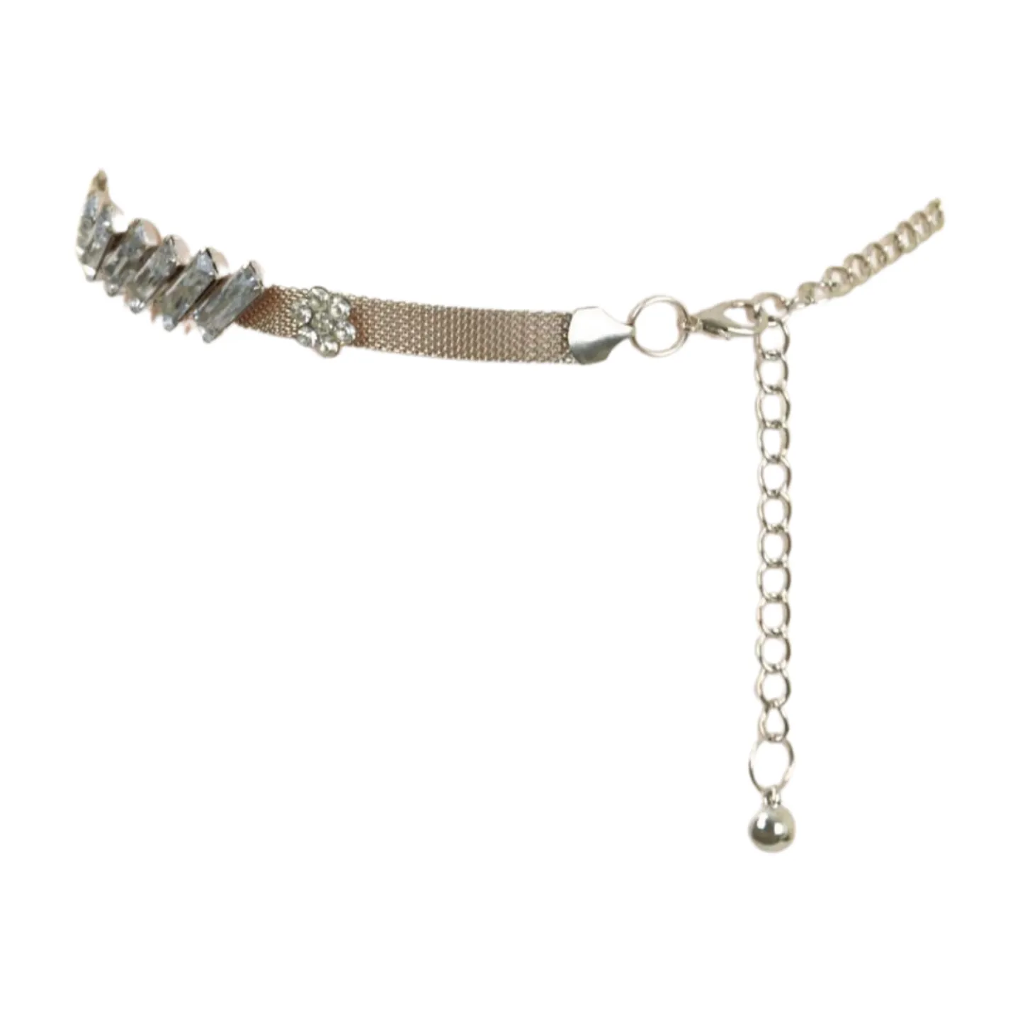 Silver Metal Chain Belt Flower Charms Long Beads S M L