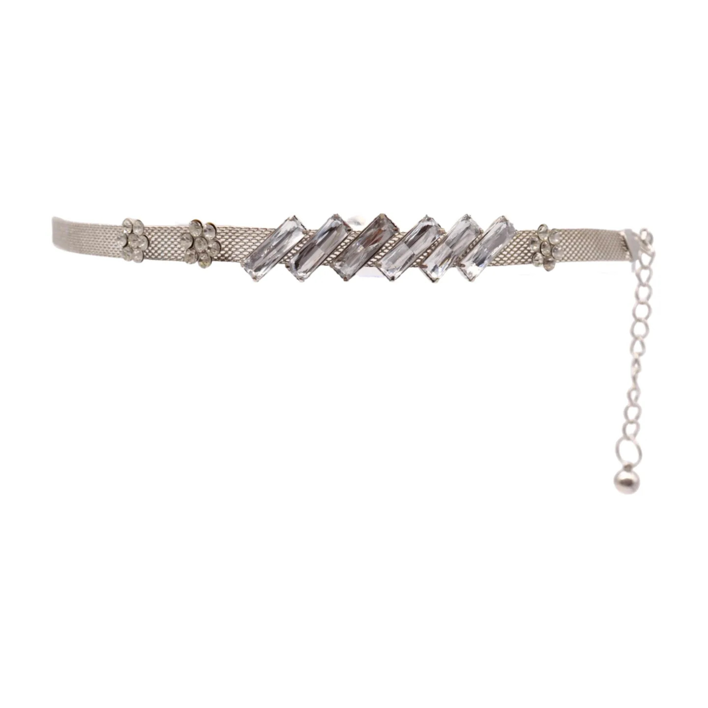 Silver Metal Chain Belt Flower Charms Long Beads S M L