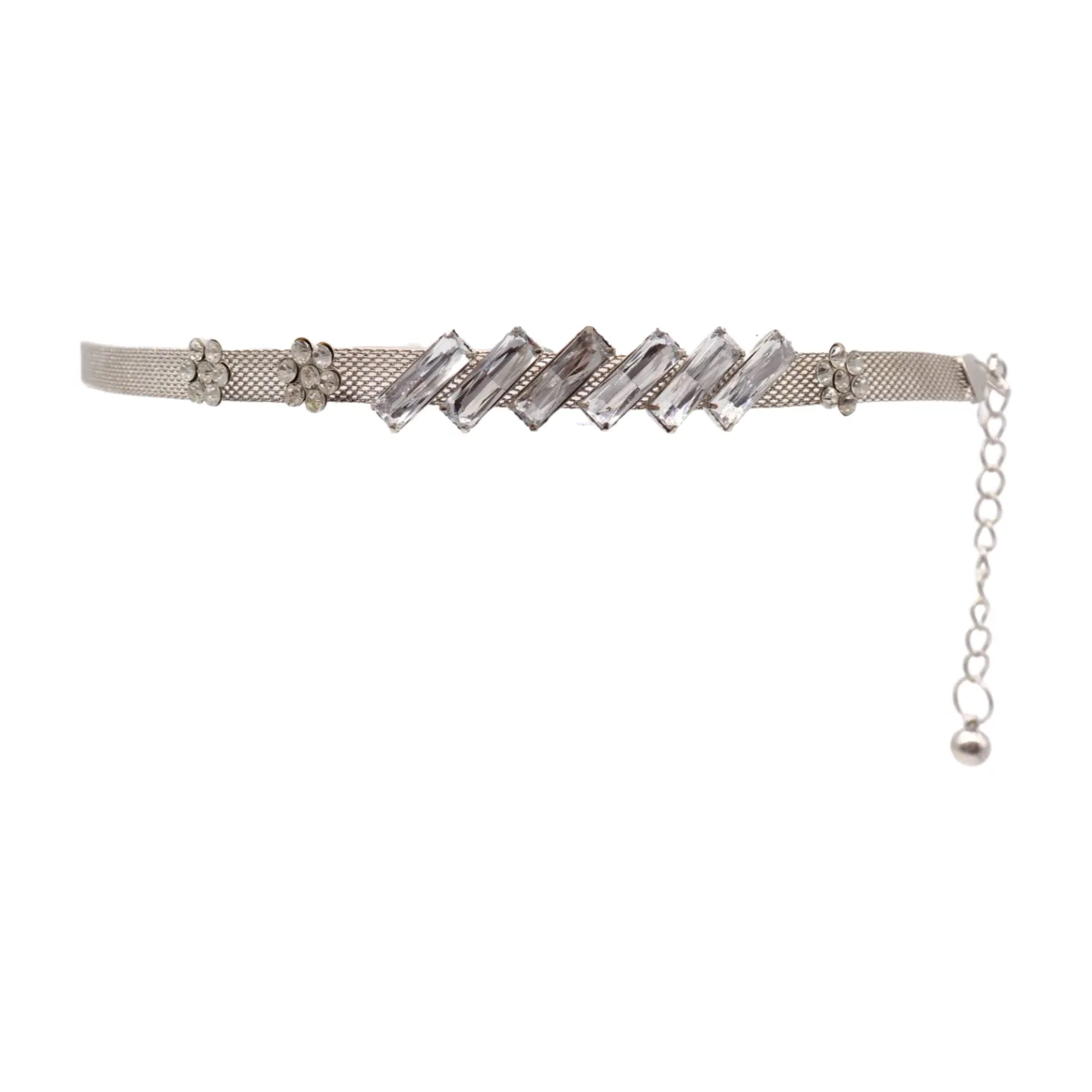 Silver Metal Chain Belt Flower Charms Long Beads S M L