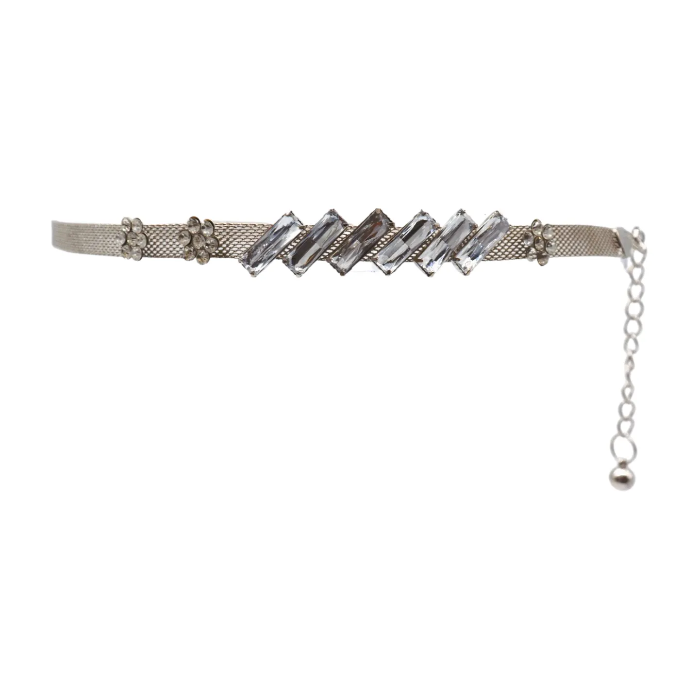 Silver Metal Chain Belt Flower Charms Long Beads S M L