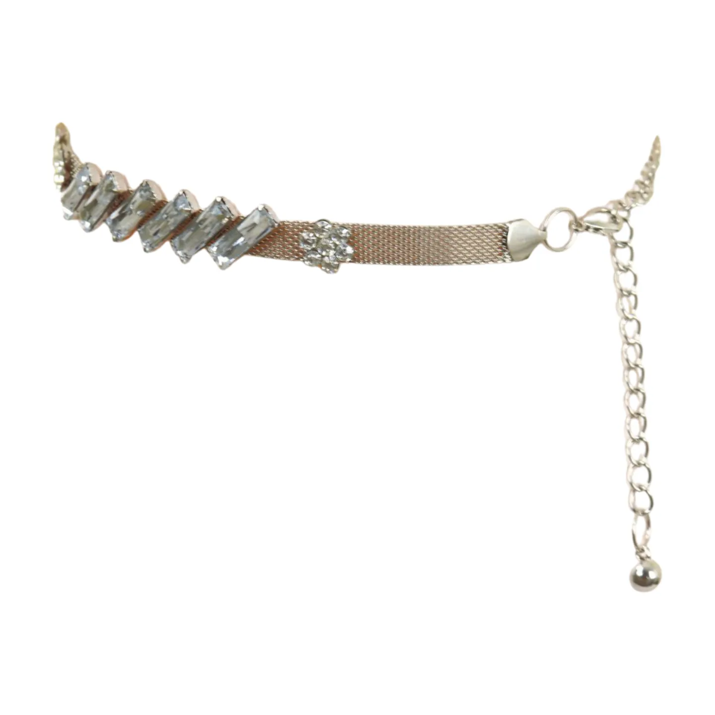 Silver Metal Chain Belt Flower Charms Long Beads S M L