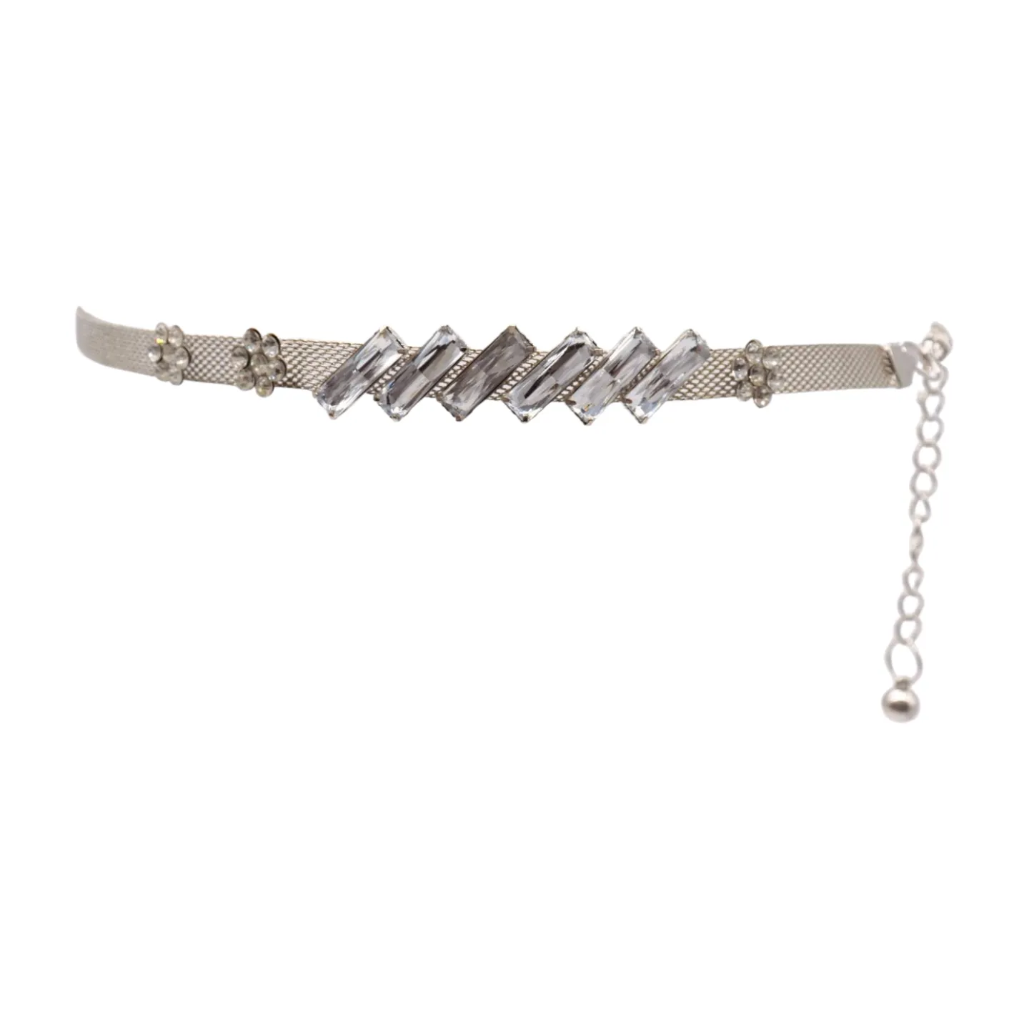 Silver Metal Chain Belt Flower Charms Long Beads S M L