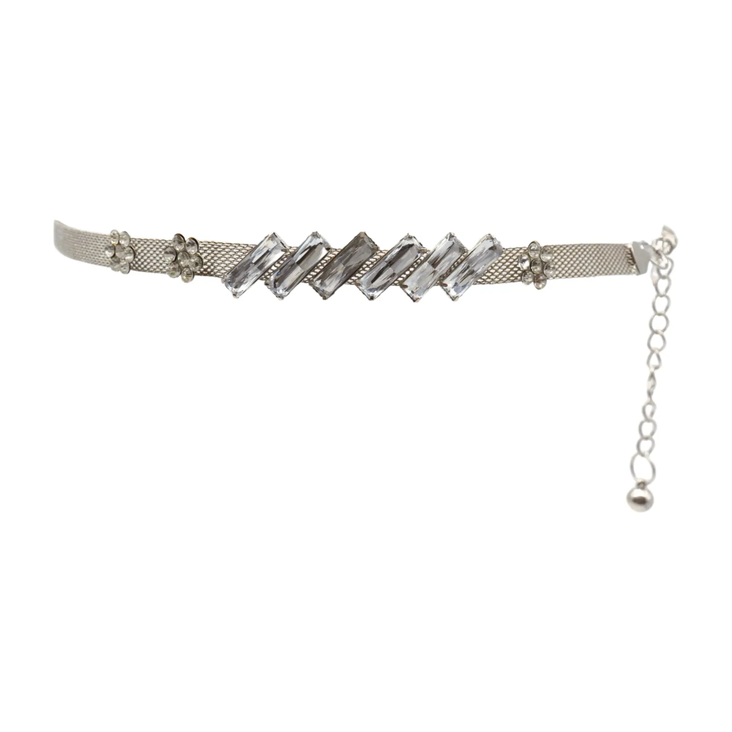 Silver Metal Chain Belt Flower Charms Long Beads S M L