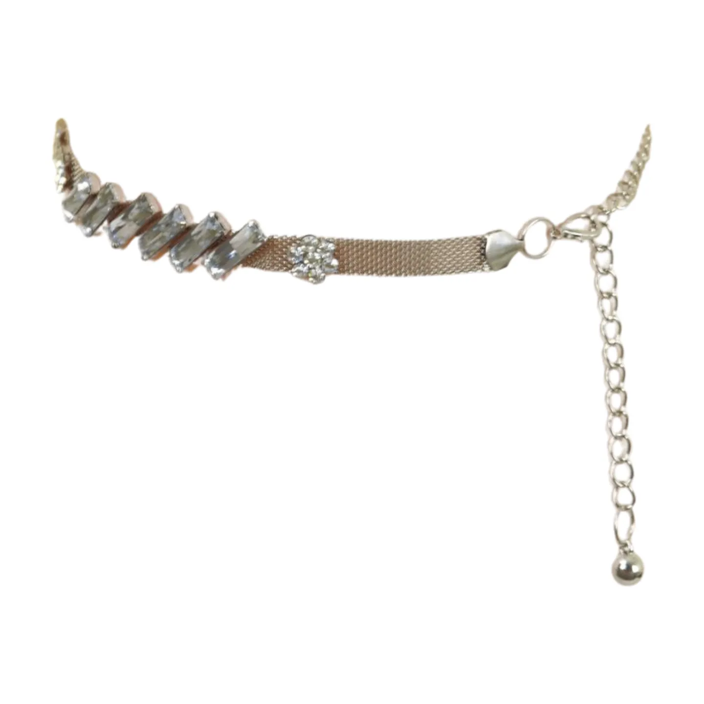 Silver Metal Chain Belt Flower Charms Long Beads S M L
